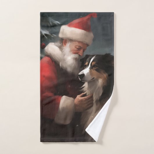 縁どCollie With Santa Clausフェスティバル バスタオルセット (ハンドタオル)