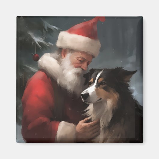縁どCollie With Santa Clausフェスティバル マグネット (正面)