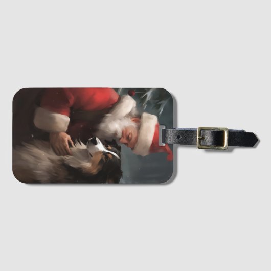 縁どCollie With Santa Clausフェスティバル ラゲッジタグ (正面横)