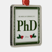 縁どGreen White Holly Name Year PhD Gradation メタルオーナメント (右)