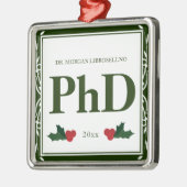 縁どGreen White Holly Name Year PhD Gradation メタルオーナメント (左)