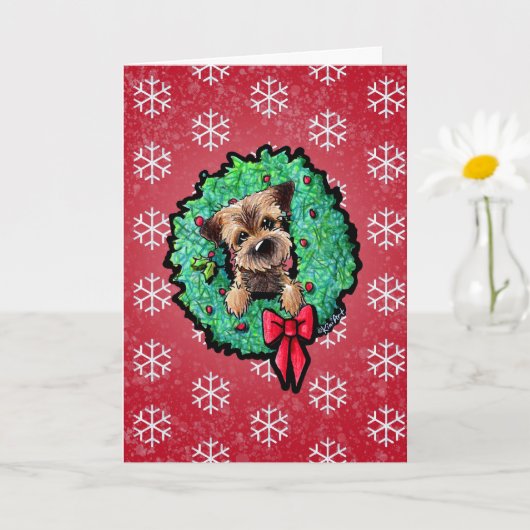 縁どTerrier KiniArt™クリスマスカード カード (小さな植物)