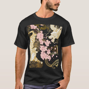 縁起のいい虎と龍の和風アート Tシャツ