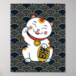 縁起の良い日本三毛猫 | まねきねこポスター ポスター
