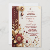 縁起の良い金ゴールド華美マルーンフローラモチーフインディアン 招待状 (正面)