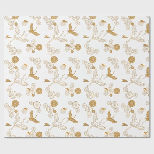 縁起の良い金色の日本の鶴模様 ラッピングペーパー (フラット)