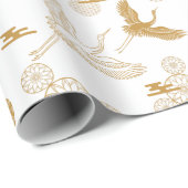 縁起の良い金色の日本の鶴模様 ラッピングペーパー (ロールコーナー)