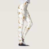 縁起の良い金色の日本の鶴模様 レギンス (右)