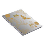 縁起の良い金色の日本の鶴模様《白×シルバー》ジャーナル ノートブック (右側)