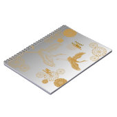 縁起の良い金色の日本の鶴模様《白×シルバー》ジャーナル ノートブック (左側)