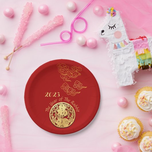 縁起の良い雲中国の新年うさぎ2023 PP ペーパープレート (パーティー)