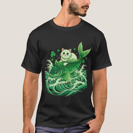 縁起の良い鯉の猫 日本 Tシャツ (正面)