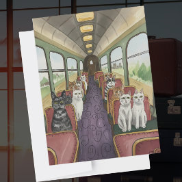縁起物　幸せな旅のプレゼント　電車に乗った猫たち ポストカード