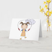 縄跳びTシャツとギフトを手に入れる少女 カード (黄色い花)