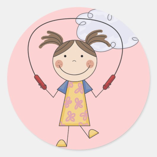 縄跳びTシャツとギフトを手に入れる少女 ラウンドシール (正面)
