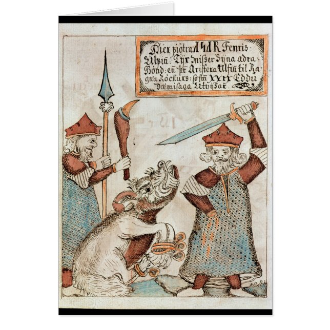 縛られたオオカミに彼の手を失っているNorseの神Tyr (正面)