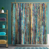 縞で飾り、玉が付きます シャワーカーテン