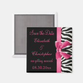 縞模様とピンクプリント弓の日付を保存 マグネット (正面/裏面)