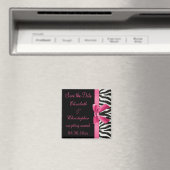 縞模様とピンクプリント弓の日付を保存 マグネット (インサイチュ (食洗機))