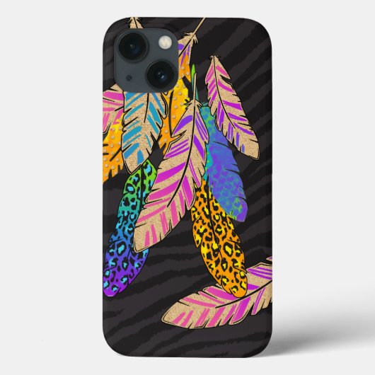 縞模様と羽カラフル黒 Case-Mate iPhoneケース (裏面)