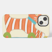 縞模様のおもちゃの猫と紐の玉 iPhoneケース (裏面横)