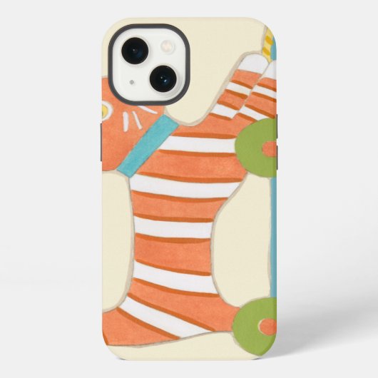 縞模様のおもちゃの猫と紐の玉 iPhoneケース (裏面)