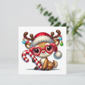 縞模様のキャンディーケーンを持ったかわいいトナカイ シーズンカード (スタンド正面)