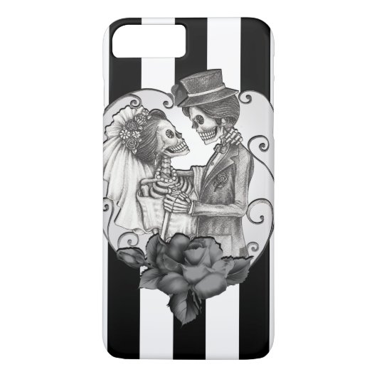 縞模様のスケルトン ラブ カップル 結婚 ダンス Case-Mate iPhoneケース (裏面)