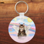 縞模様のトラ猫の天使と雲 キーホルダー (正面)