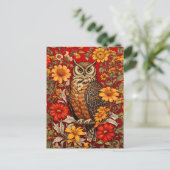 縞模様のフクロウとジニアの花 ポストカード (スタンド正面)