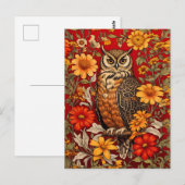 縞模様のフクロウとジニアの花 ポストカード (正面/裏面)