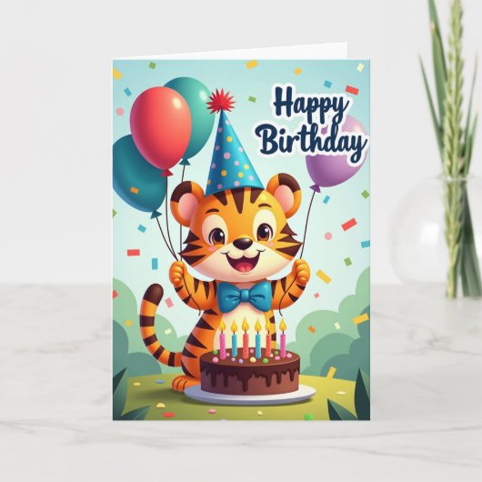 縞模様の子猫の誕生日カード カード (正面)