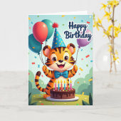 縞模様の子猫の誕生日カード カード (黄色い花)