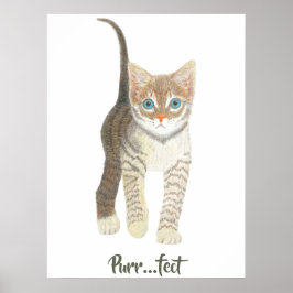 縞模様の子猫 白 ポスター