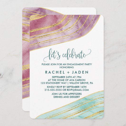 縞模様の宝石 | Mauve お祝いしよう 招待状 (正面/裏面)