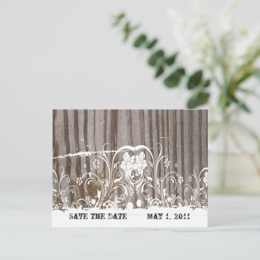 縞模様の木日付を保存 案内ポストカード (スタンド正面)