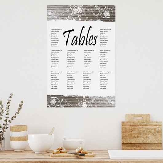 縞模様の木製シーティングチャート ポスター (キッチン)