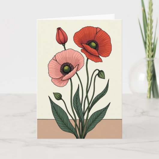縞模様の植物画の花カード カード (正面)