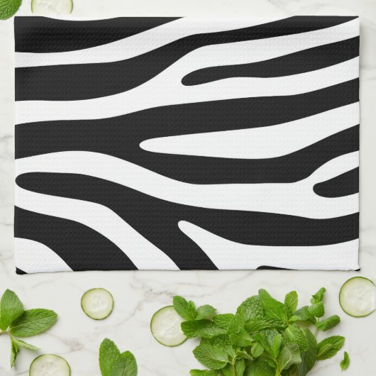 縞模様の模様が黒と白+アイディア キッチンタオル (折り畳み)