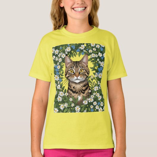 縞模様の猫とマサチューセッツのハナミズキ 3 Tシャツ (正面)