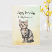 縞模様の猫のような性格の誕生日 アニマルギフト カード (黄色い花)