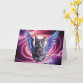 縞模様の猫の天使の慰めのカード カード (黄色い花)