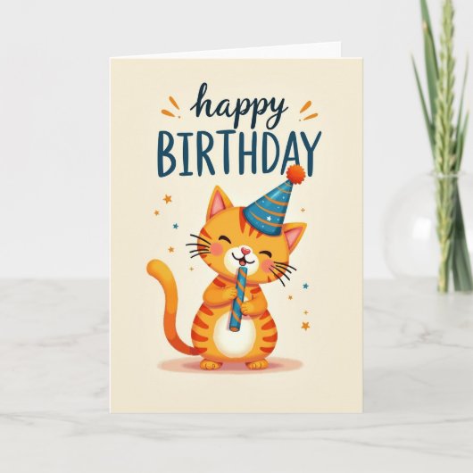 縞模様の猫の誕生日カード カード (正面)