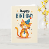 縞模様の猫の誕生日カード カード (黄色い花)