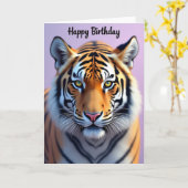 縞模様の猫の誕生日カード カード (黄色い花)