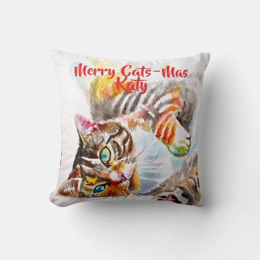 縞模様の猫 ネコ メリークリスマス 猫好き女子 クッション (正面)
