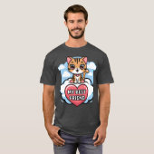 縞模様の猫 私の親友 ハートと雲のデザイン f tシャツ (正面フル)