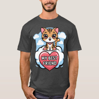 縞模様の猫 私の親友 ハートと雲のデザイン f tシャツ