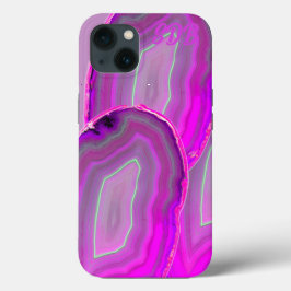 縞模様の重ね合わせ、マゼンタ色の濃淡、光沢 iPhone 13ケース
