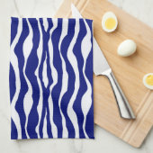 縞模様 – ダークコバルトブルーとホワイト キッチンタオル (四つ折り)